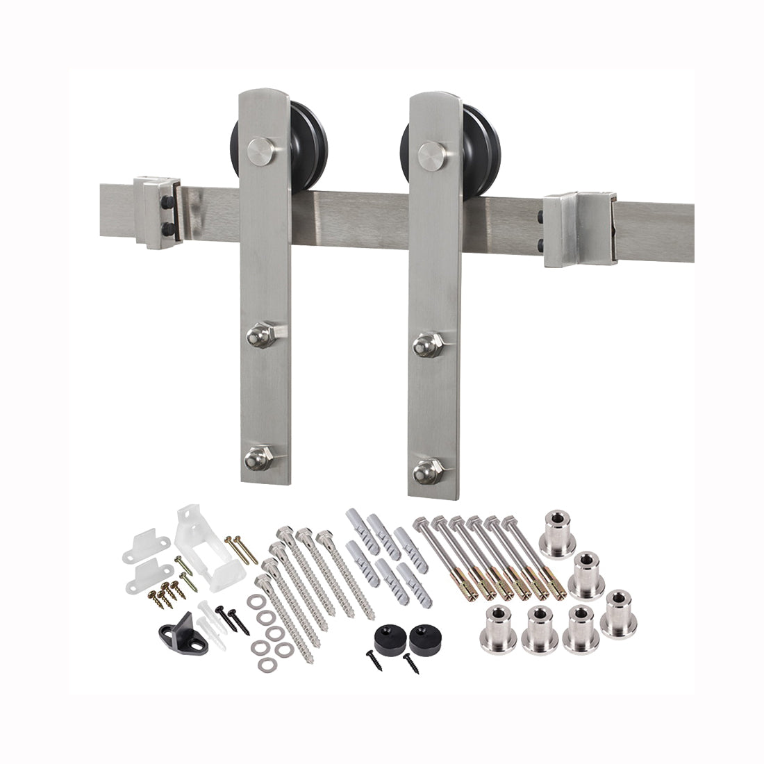 RENIN BD100K-09600-SS Straight Strap Barn Door Hardware Kit, 96 in L Track, Steel, Stainless Steel, Wall Mounting