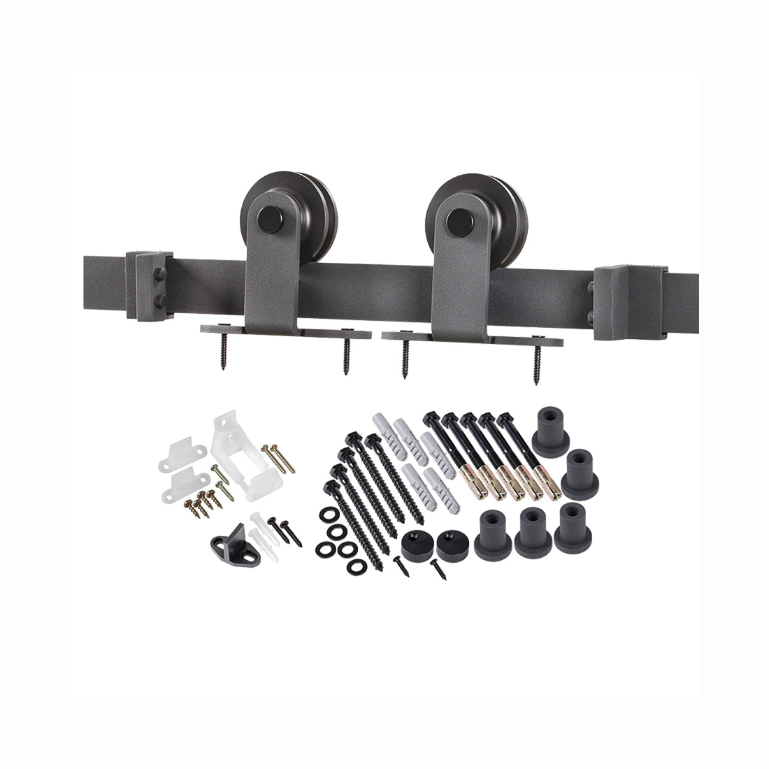 RENIN BD101K-09600-MB Straight Strap Barn Door Hardware Kit, 96 in L Track, Steel, Matte, Wall Mounting, For: Barn Door