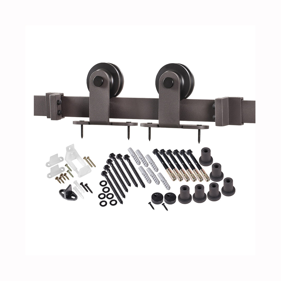 RENIN BD101K-09600-BR Straight Strap Barn Door Hardware Kit, 96 in L Track, Steel, Bronze, Wall Mounting