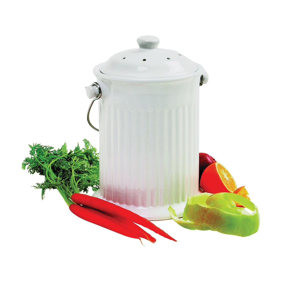 NORPRO 93 Compost Crock, 1 gal Capacity, 5-5/8 in Dia, 7-1/4 in H, Ceramic, White