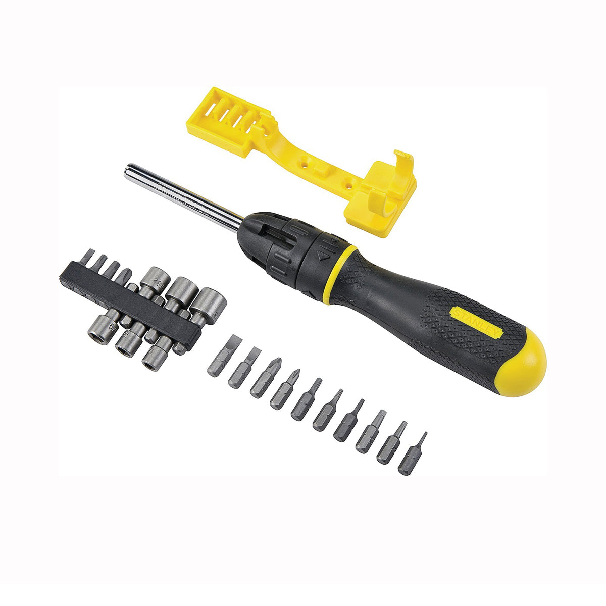 STANLEY 62-574 Ratcheting Screwdriver Set, Multi-Bit Drive, 10-1/2 in OAL, Ergonomic Handle