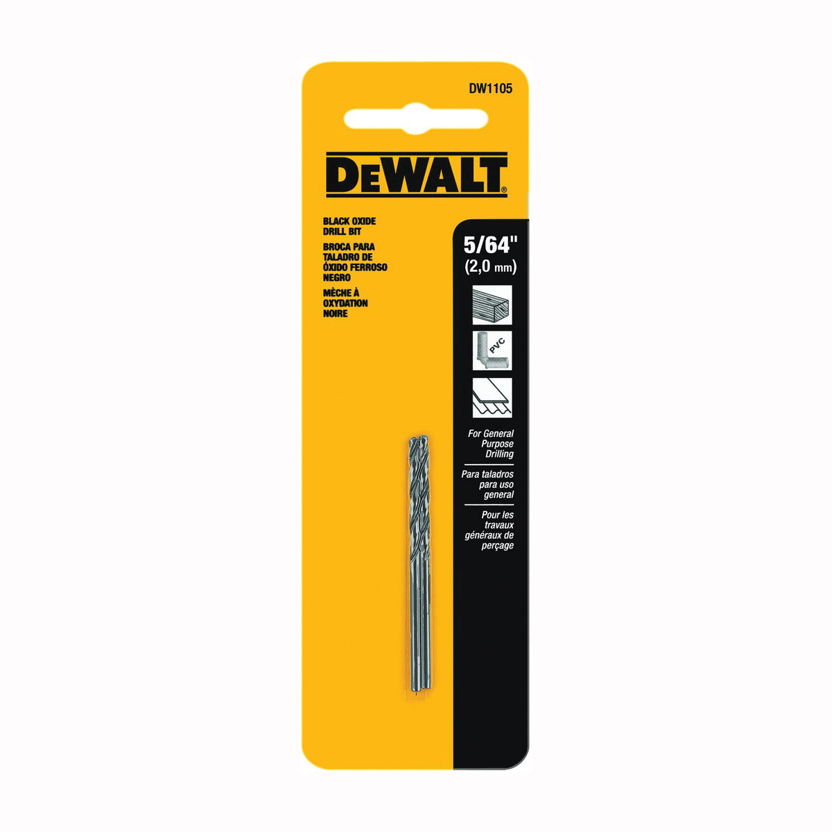 DeWALT DW1105 Jobber Drill Bit, 5/64 in Dia, 2 in OAL, Parabolic Flute, 5/64 in Dia Shank, Round Shank