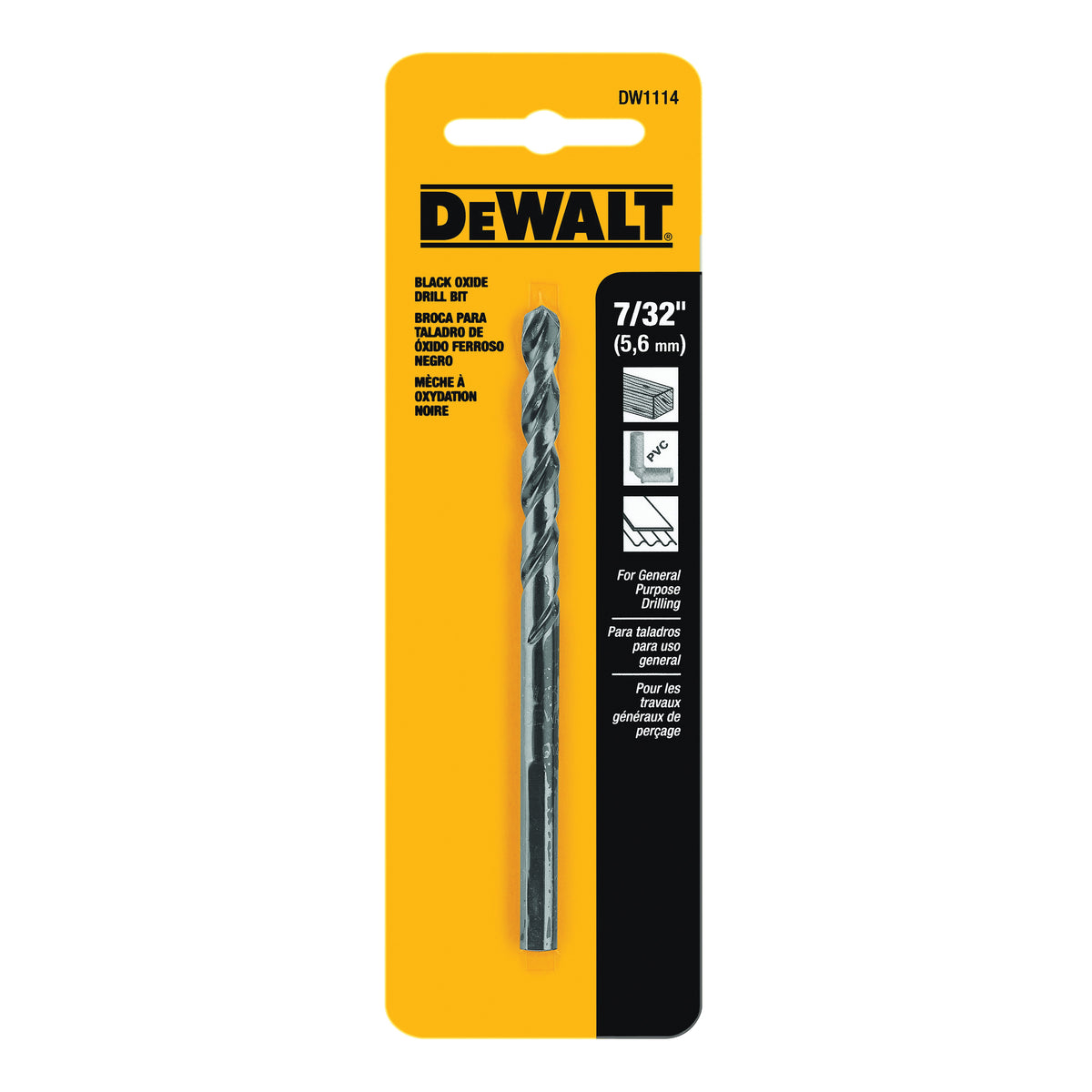 DeWALT DW1114 Jobber Drill Bit, 7/32 in Dia, 3-3/4 in OAL, Parabolic Flute, 7/32 in Dia Shank, Round Shank