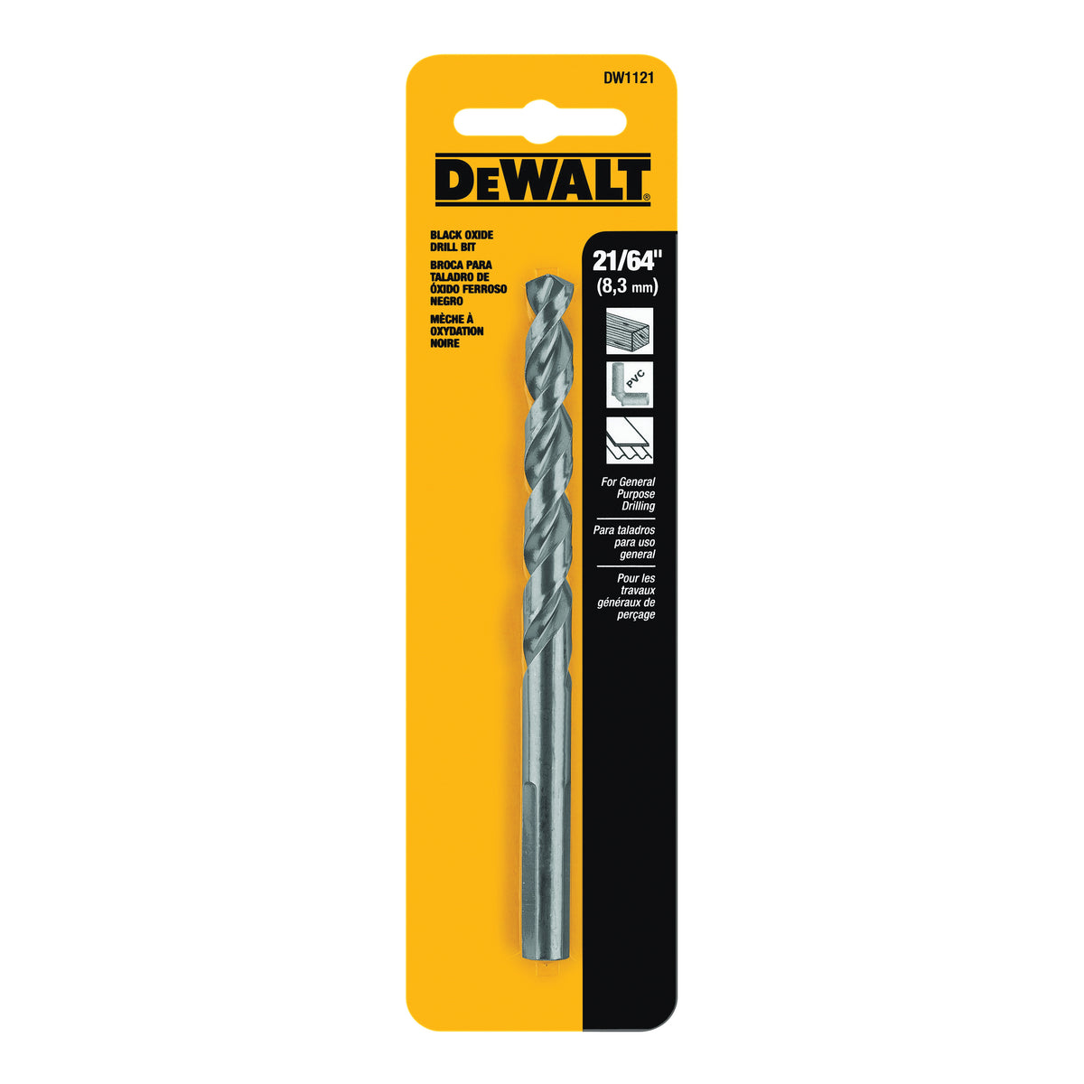 DeWALT DW1121 Jobber Drill Bit, 21/64 in Dia, 4-5/8 in OAL, Parabolic Flute, 21/64 in Dia Shank, Round Shank
