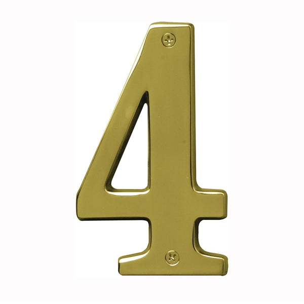 HY-KO Prestige Series BR-51PB/4 House Number, Character: 4, 5 in H Character, Brass Character, Brass