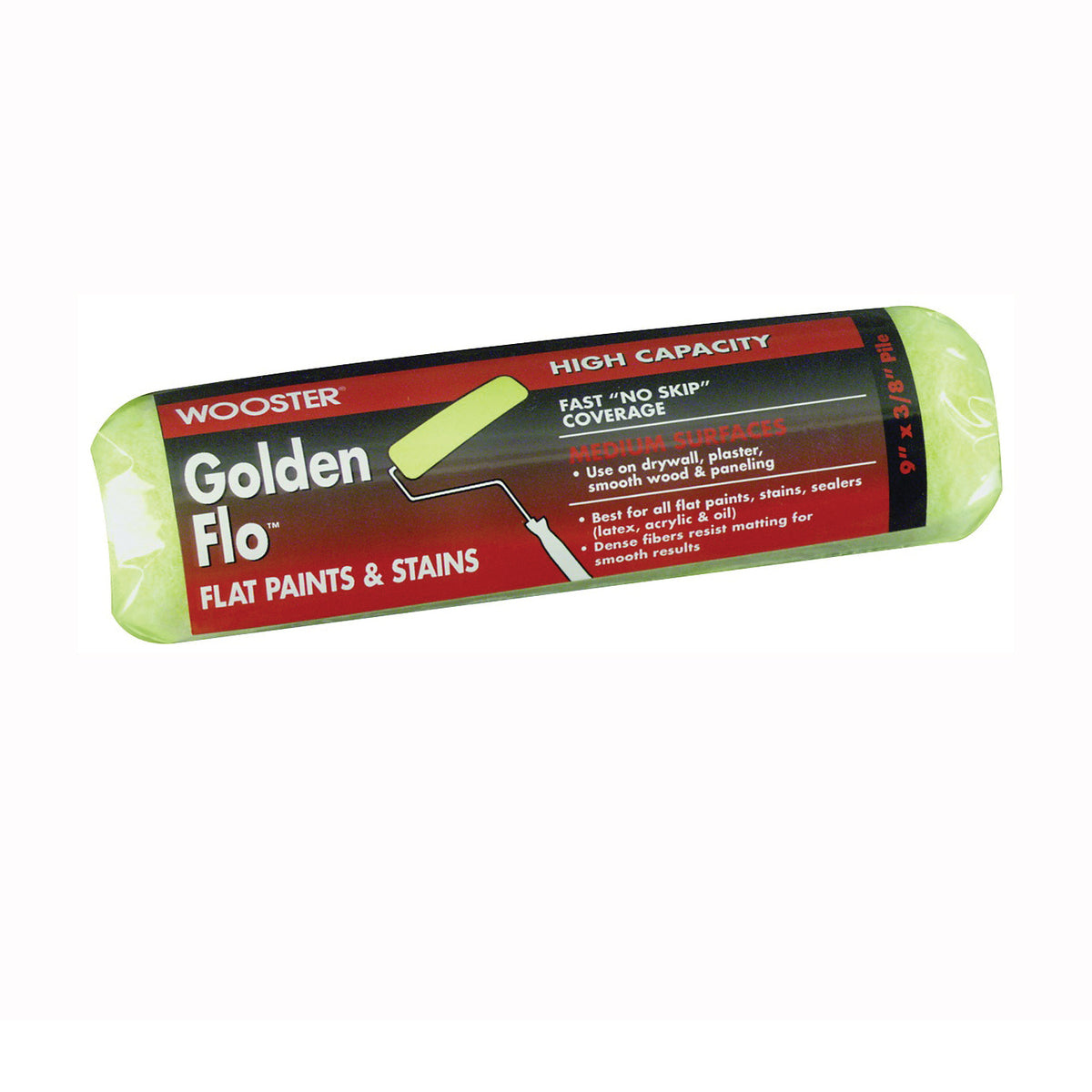 WOOSTER RR660-9 Paint Roller Cover, 3/8 in Thick Nap, 9 in L, Dense Fabric Cover, Yellow