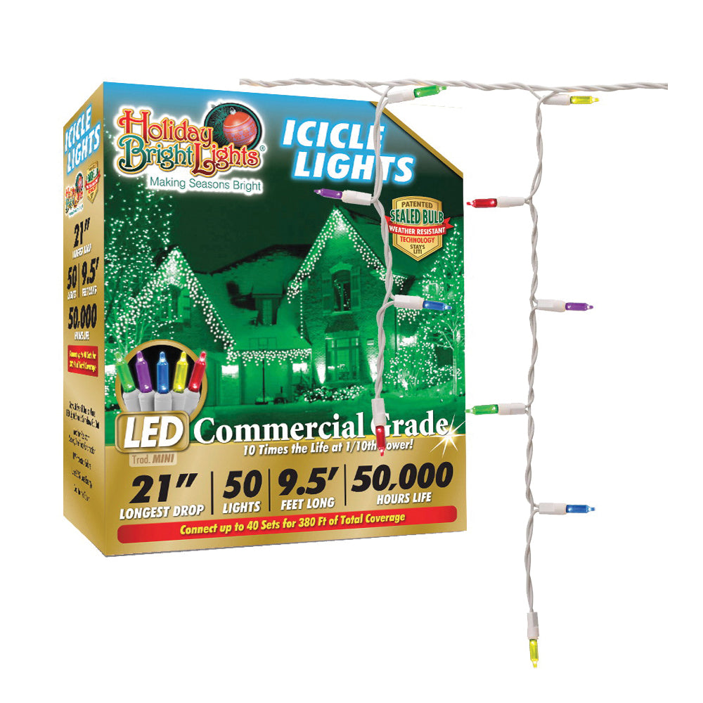 Holiday Bright Lights LEDBX-T570IC-MU Icicle Light Set, 70-Lamp, LED Lamp, Multi-Color Light, 9-1/2 ft L