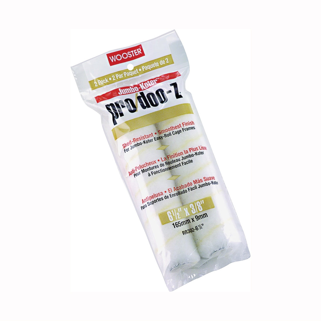 WOOSTER RR302-6 1/2 Paint Roller Cover, 3/8 in Thick Nap, 6-1/2 in L, Fabric Cover, White