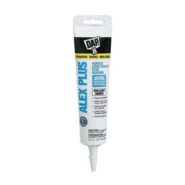 DAP ALEX PLUS 18128 Acrylic Latex Caulk with Silicone, White, -20 to 180 deg F, 5.5 fl-oz Squeeze Tube
