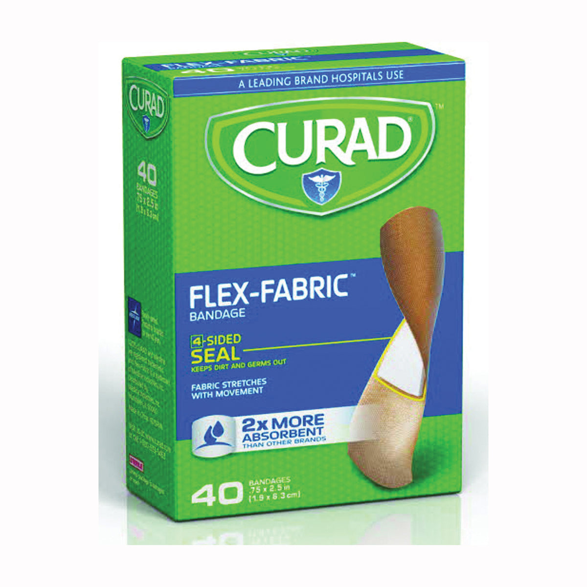 CURAD Flex-Fabric CUR45245 Adhesive Bandage, 3/4 in W, 2-1/2 in L, Fabric Bandage