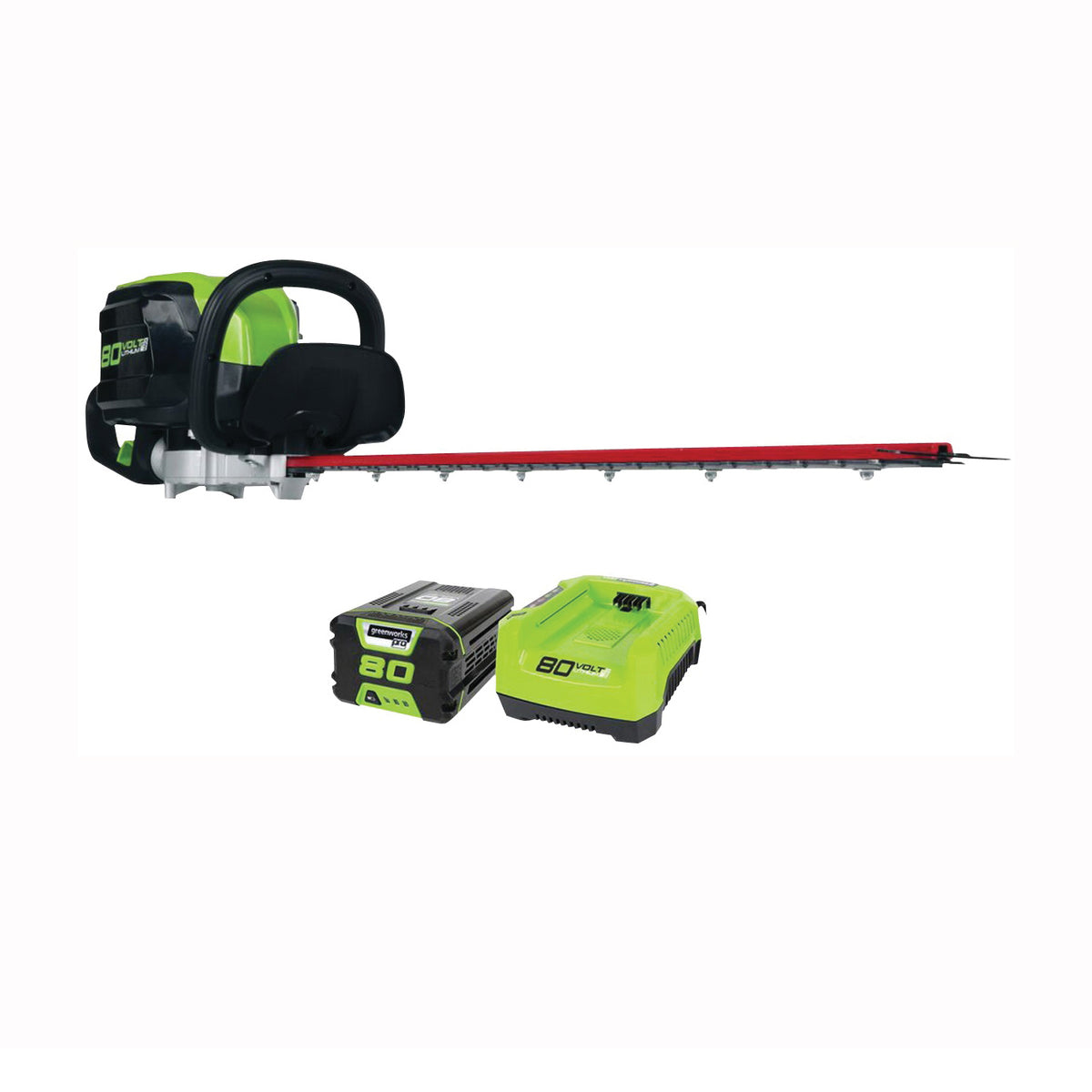 Greenworks 22372 Hedge Trimmer, 80 V Battery, Lithium-Ion Battery, 3/4 in Cutting Capacity, 26 in L Blade