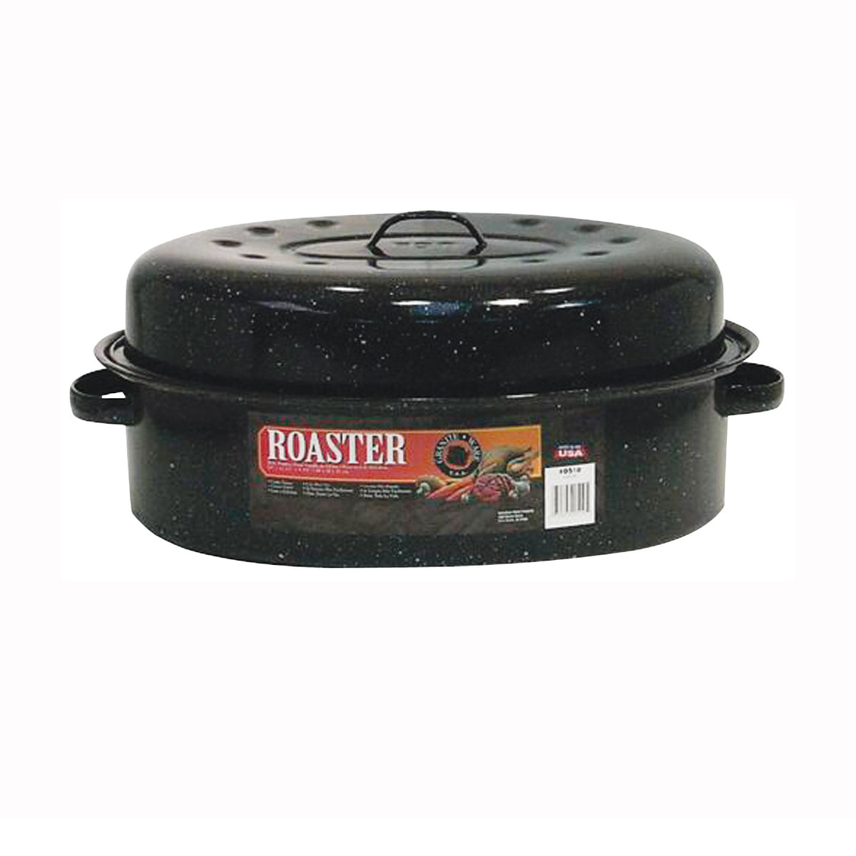 Granite Ware F0510-4 Roaster, 20 lb Capacity, Porcelain/Steel, Black, Dark Enamel, 19 in L, 13-1/2 in W