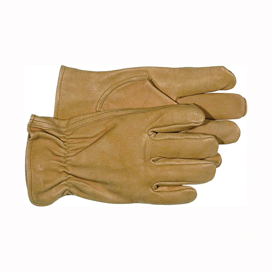 BOSS 4052L Driver Gloves, L, Keystone Thumb, Open, Shirred Elastic Back Cuff, Pigskin Leather, Tan