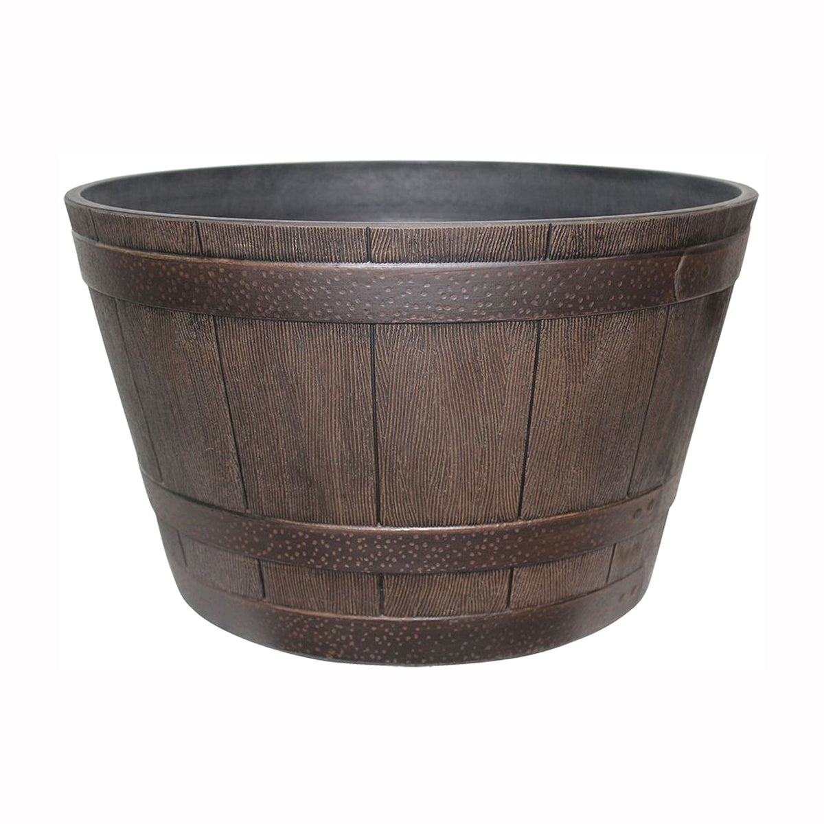 Southern Patio HDR-002550 Whiskey Barrel Planter, 22.48 in W, 22.48 in D, Barrel, Resin, Kentucky Walnut
