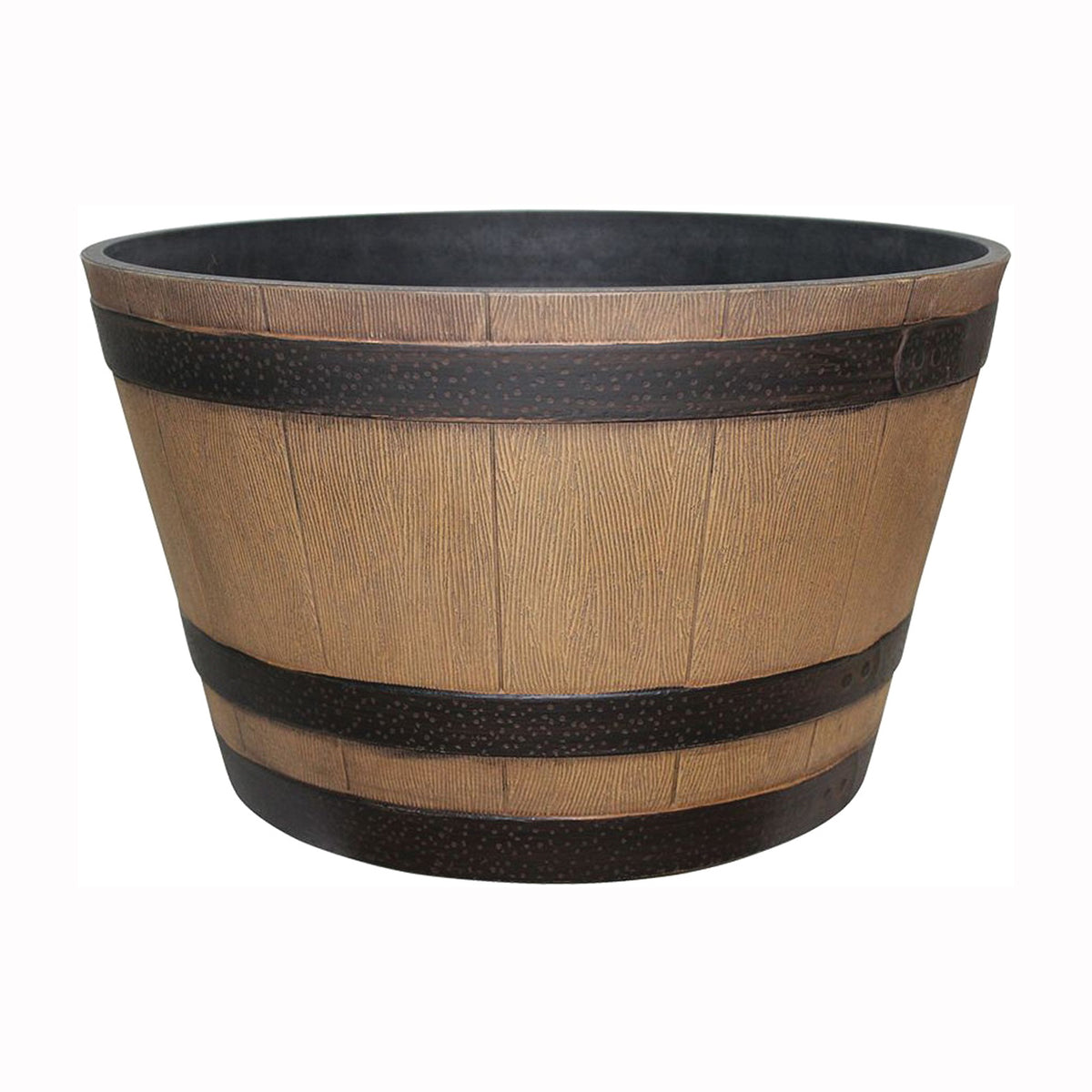 Southern Patio HDR-012207 Whiskey Barrel Planter, 15-1/2 in W, 15-1/2 in D, Barrel, Resin, Brown