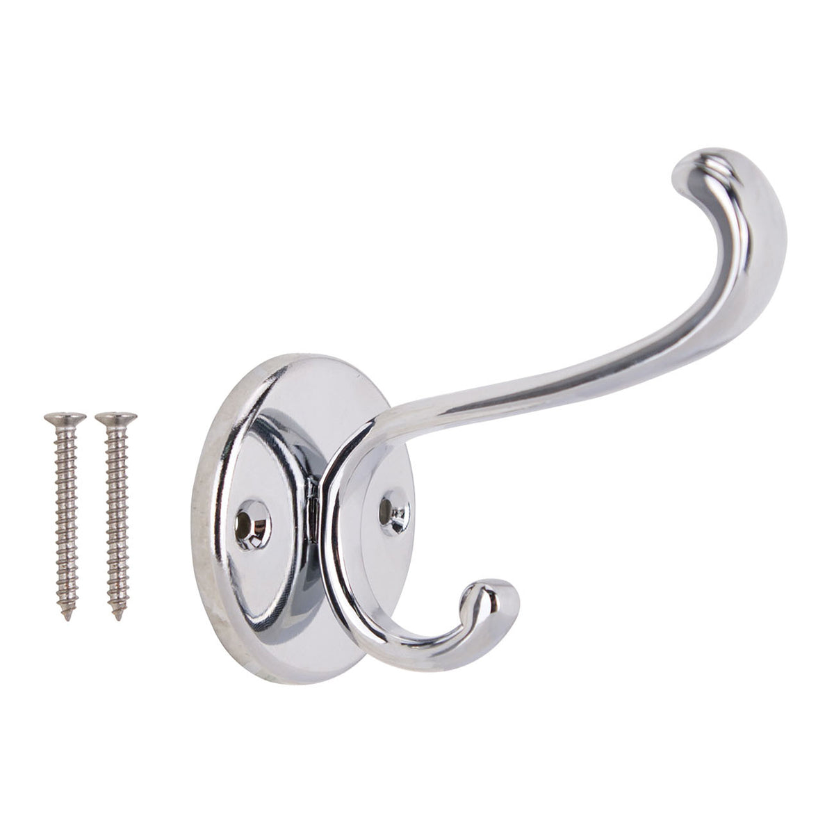 ProSource H-032-CH Coat and Hat Hook, 22 lb, 2-Hook, 1 in Opening, Zinc, Chrome