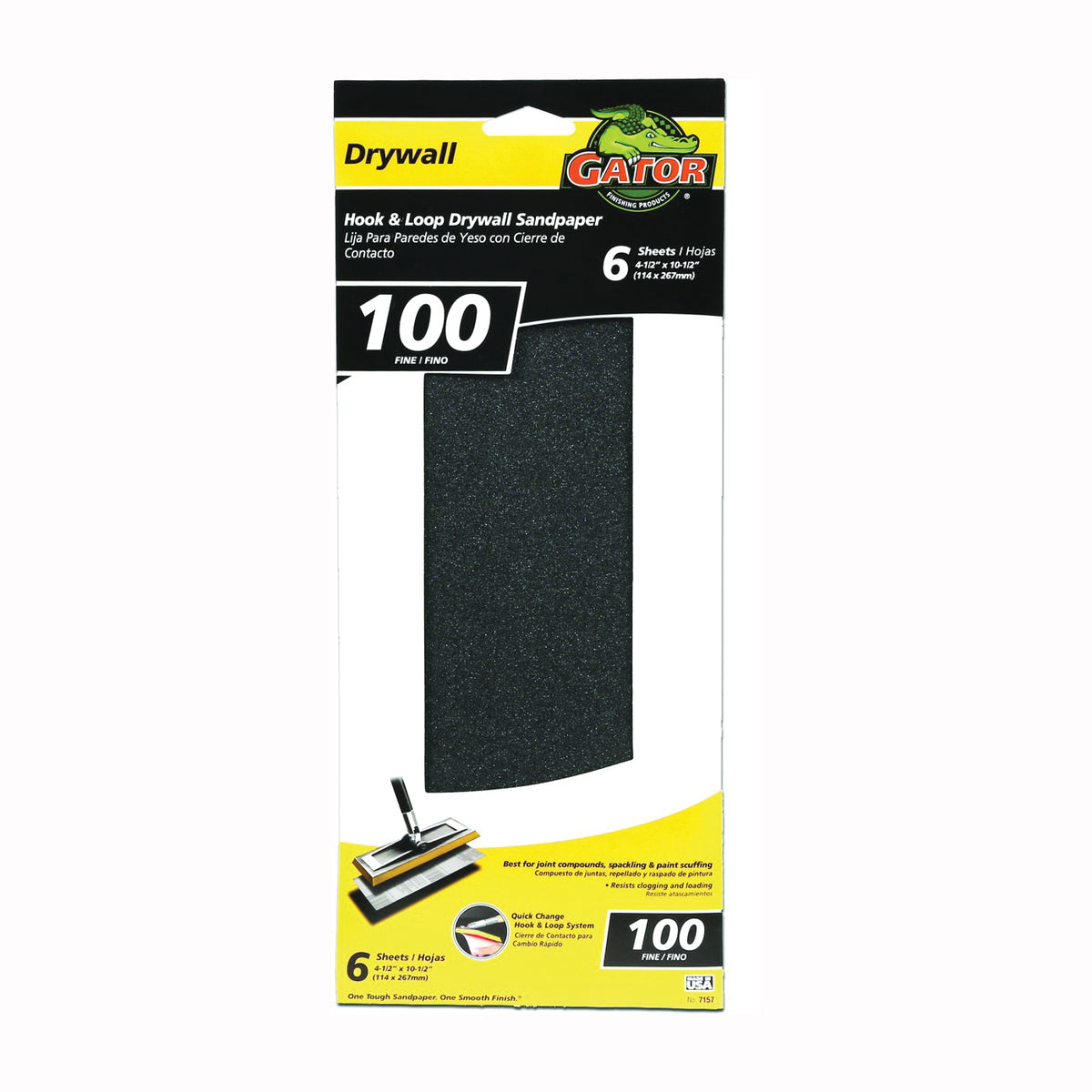 Gator 7157 Sandpaper, 10-1/2 in L, 4-1/2 in W, 100 Grit, Medium, Silicone Carbide Abrasive