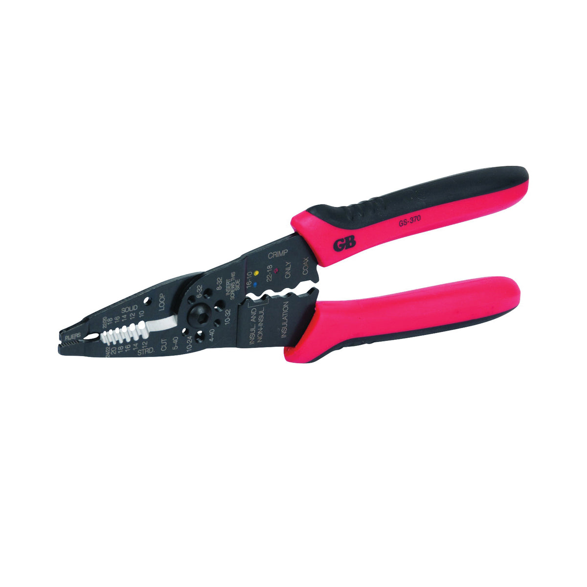 GB GS-370 Wire Stripper, 10 to 22 AWG Wire, 10 to 22 AWG Stripping, 8-1/2 in OAL, High-Leverage Handle