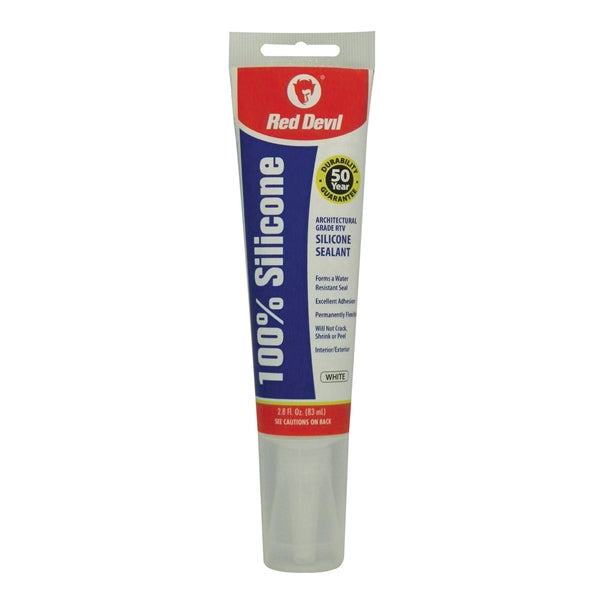 Red Devil 0810 Silicone Sealant, White, -60 to 400 deg F, 2.8 oz Squeeze Tube