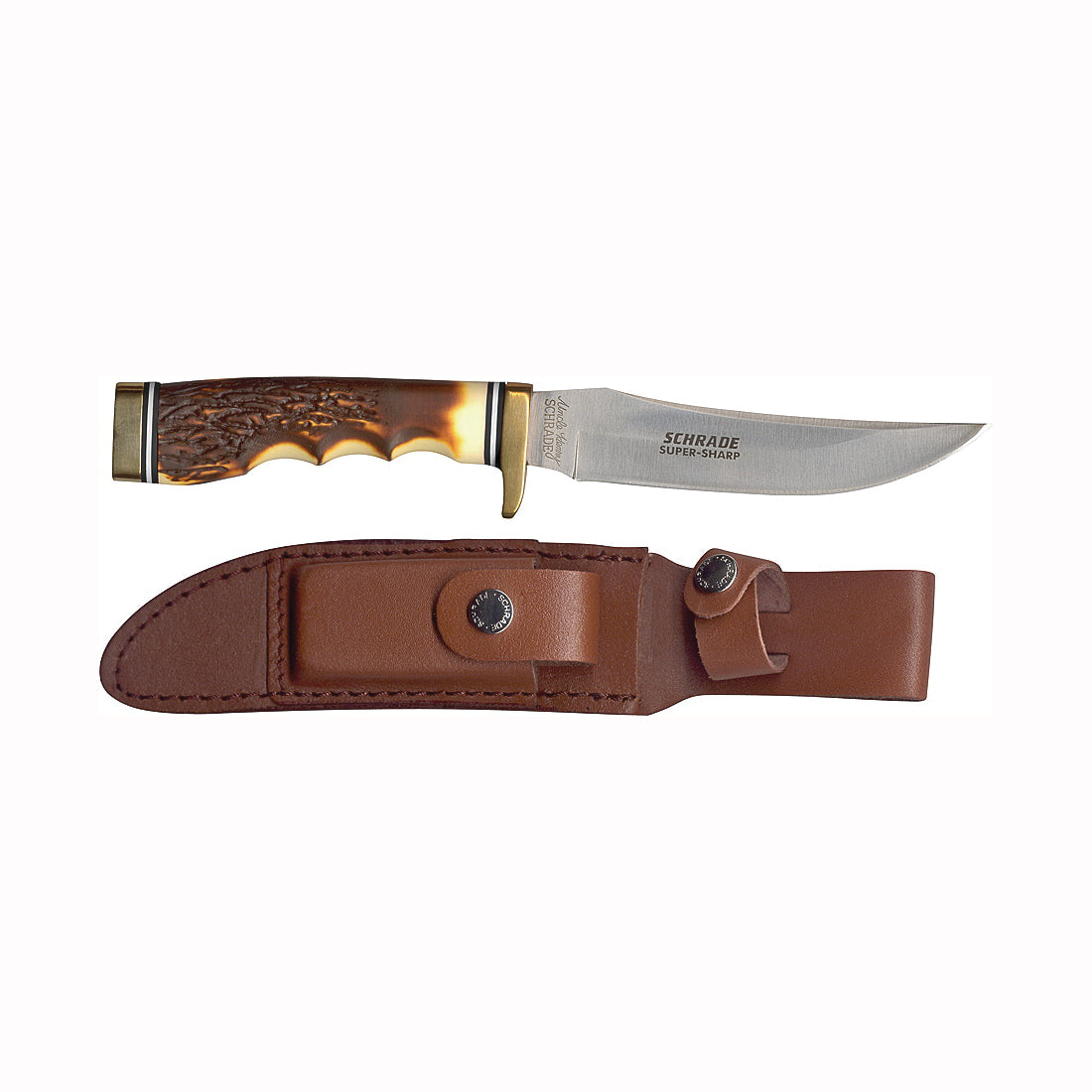 SCHRADE 153UH Blade Knife, 5 in L Blade, 0.13 in W Blade, 7Cr17MoV High Carbon Stainless Steel Blade, Brown Handle