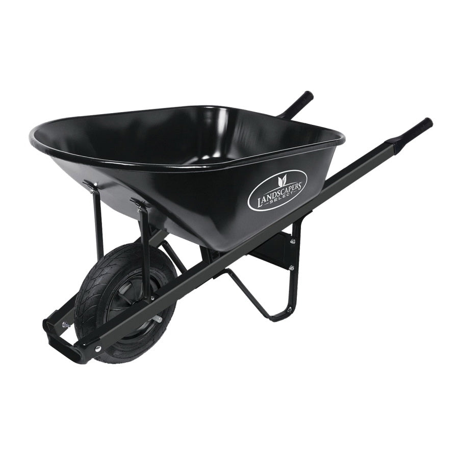 Landscapers Select 34627 Contractor Wheelbarrow, 6 cu-ft Volume, Steel, 1 -Wheel, Pneumatic Wheel, 16 in Wheel
