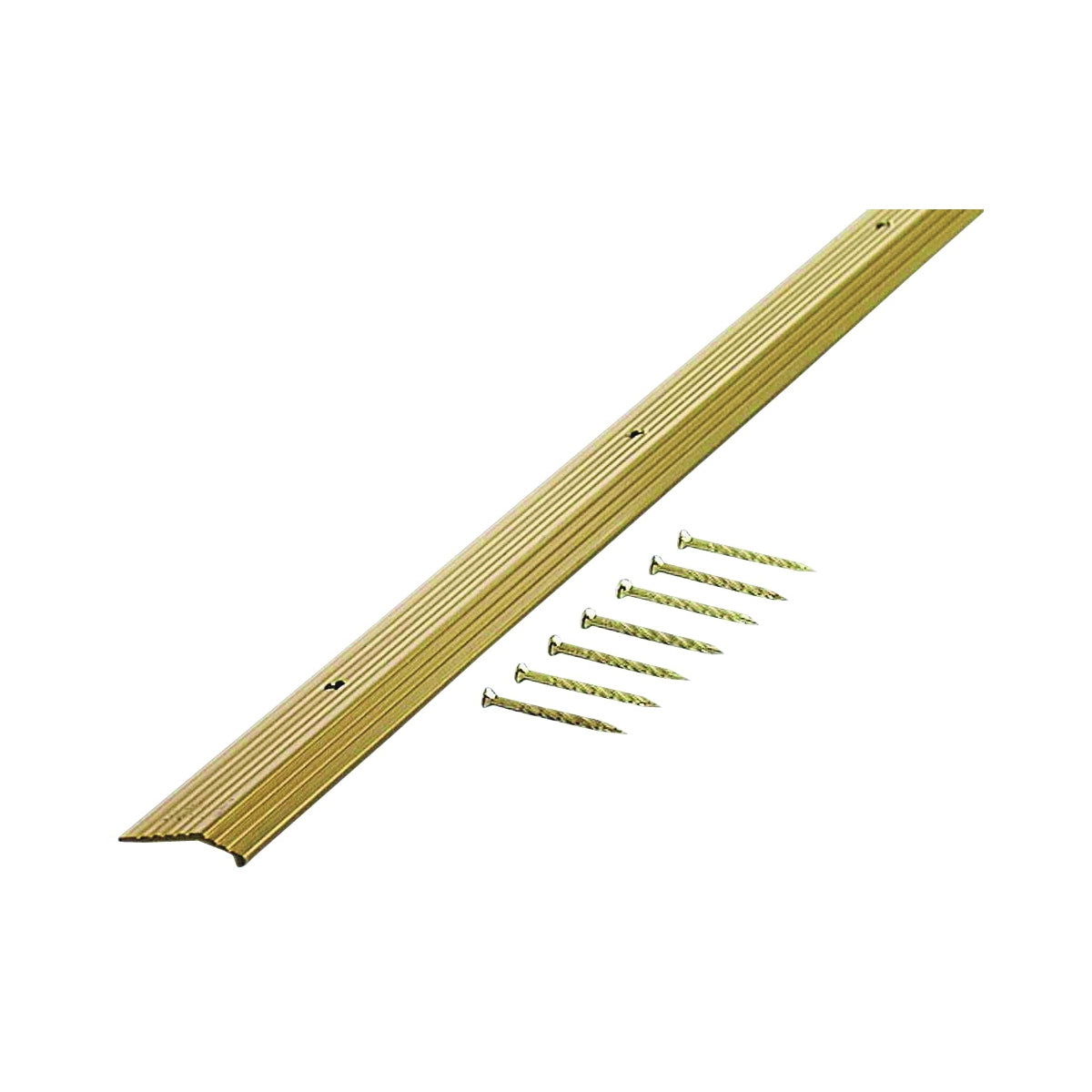 M-D 79087 Carpet Trim, 72 in L, 7/8 in W, Fluted Surface, Aluminum, Satin Brass