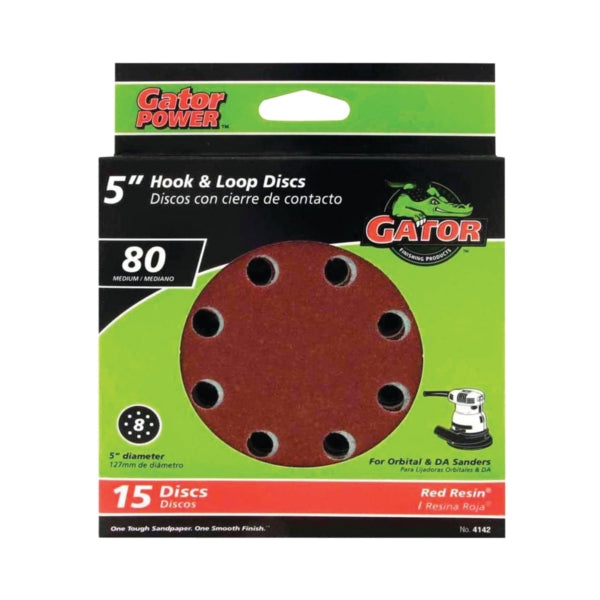 Gator 4142 Sanding Disc, 5 in Dia, 80 Grit, Medium, Aluminum Oxide Abrasive, Vented