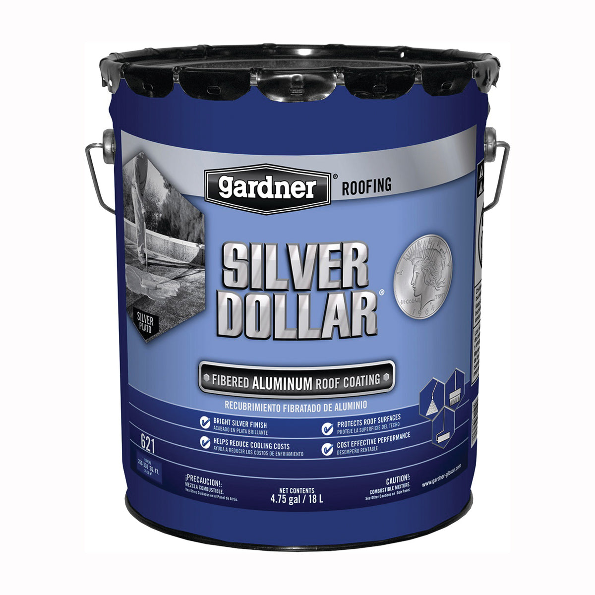 Gardner 6215-GA Aluminum Roof Coating, Aluminum, 18 L Pail, Liquid