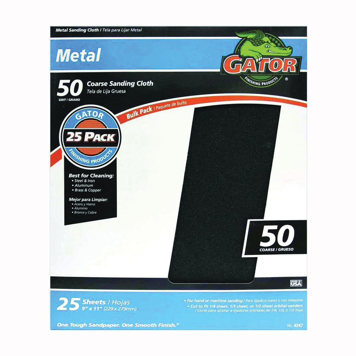 Gator 3292 Sanding Sheet, 11 in L, 9 in W, Coarse, 50 Grit, Emery Abrasive, Cloth Backing