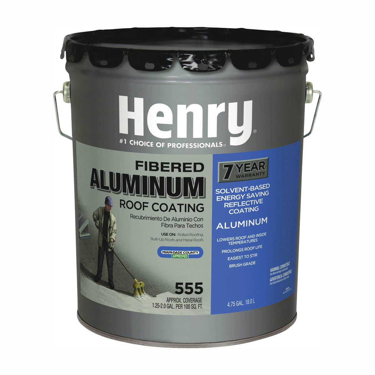 Henry HE555019 Roof Coating, Black, 18 L Pail, Liquid
