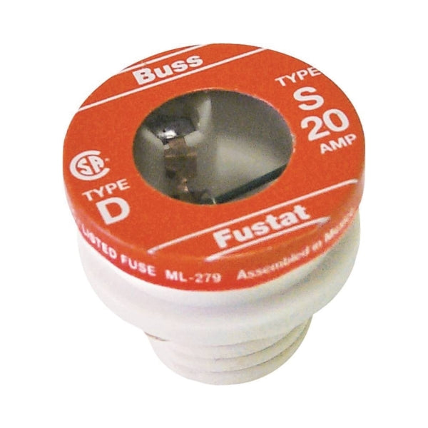 Bussmann BP/S-20 Plug Fuse, 20 A, 125 V, 10 kA Interrupt, Low Voltage, Time Delay Fuse