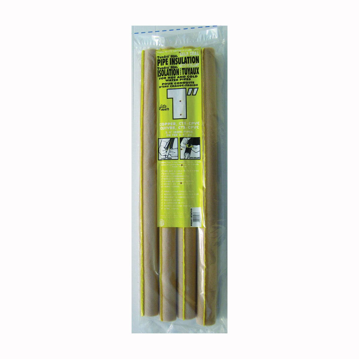 Quick R PR58118TA Pipe Insulation, 3 ft L, Polyethylene, Tan, 1 in Copper, 3/4 in IPS PVC, 1-1/8 in AC Tubing Pipe