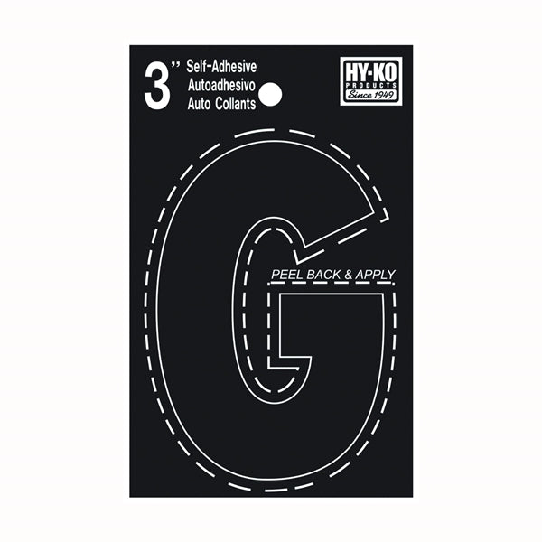 HY-KO 30400 Series 30417 Die-Cut Letter, Character: G, 3 in H Character, Black Character, Vinyl