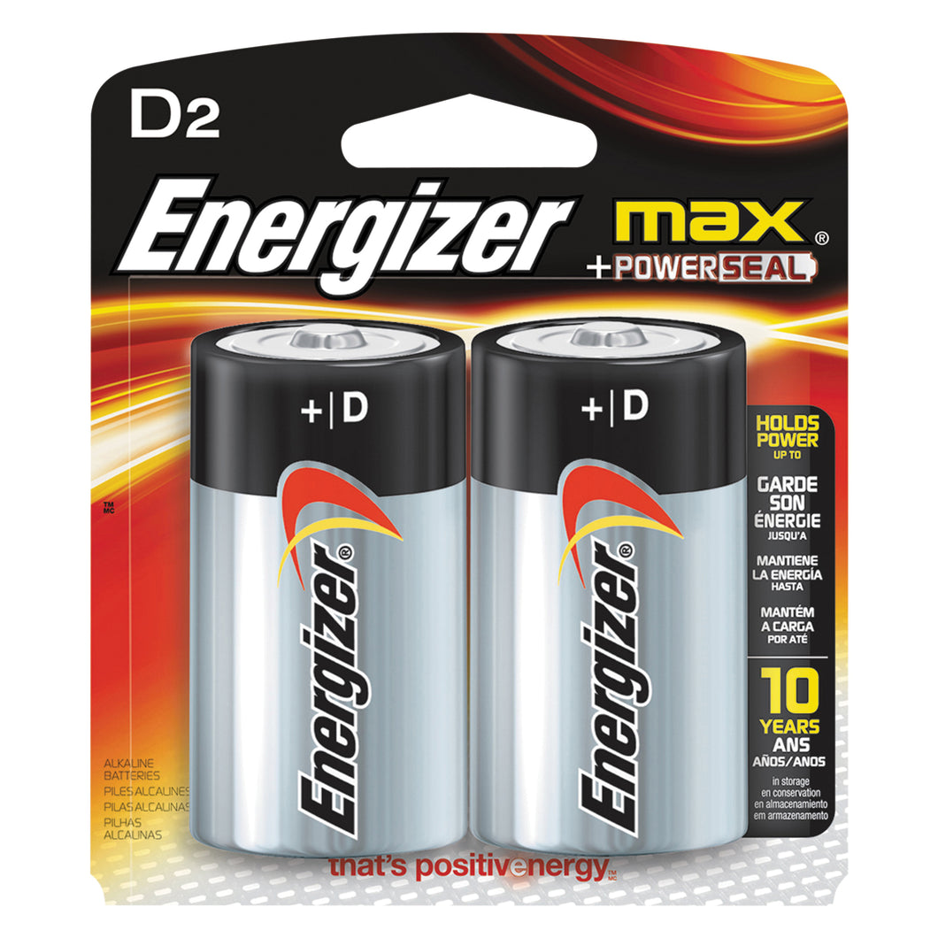 Energizer E95BP-2 Battery, 1.5 V Battery, D Battery, Alkaline, Manganese Dioxide, Zinc