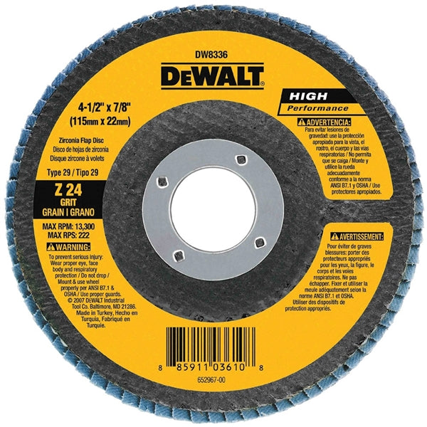 DeWALT HP DW8381H Flap Disc, 6 in Dia, 5/8-11 Arbor, 60 Grit, Zirconia Abrasive, Fiberglass Backing