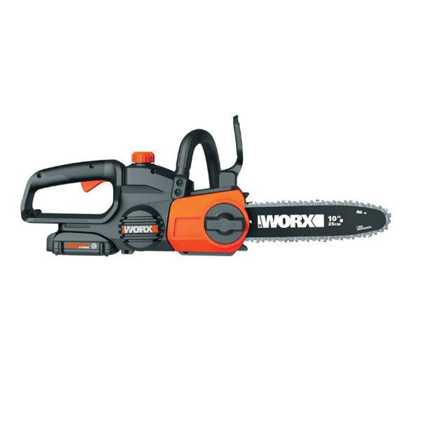 WORX WG322 Auto-Tension Chainsaw, 20 V Battery, 10 in L Bar/Chain, 3/8 in Bar/Chain Pitch, Black