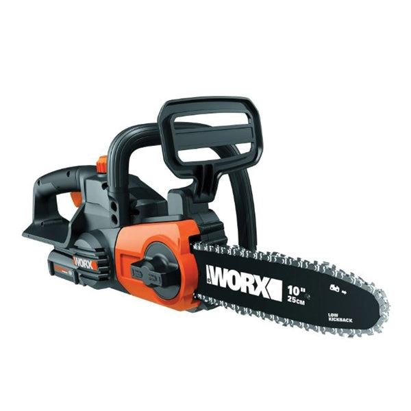 WORX WG322 Auto-Tension Chainsaw, 20 V Battery, 10 in L Bar/Chain, 3/8 in Bar/Chain Pitch, Black