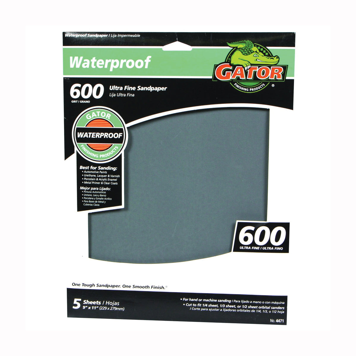 Gator 4471 Sanding Sheet, 9 in L, 11 in W, 600 Grit, Ultra Fine, Silicone Carbide Abrasive