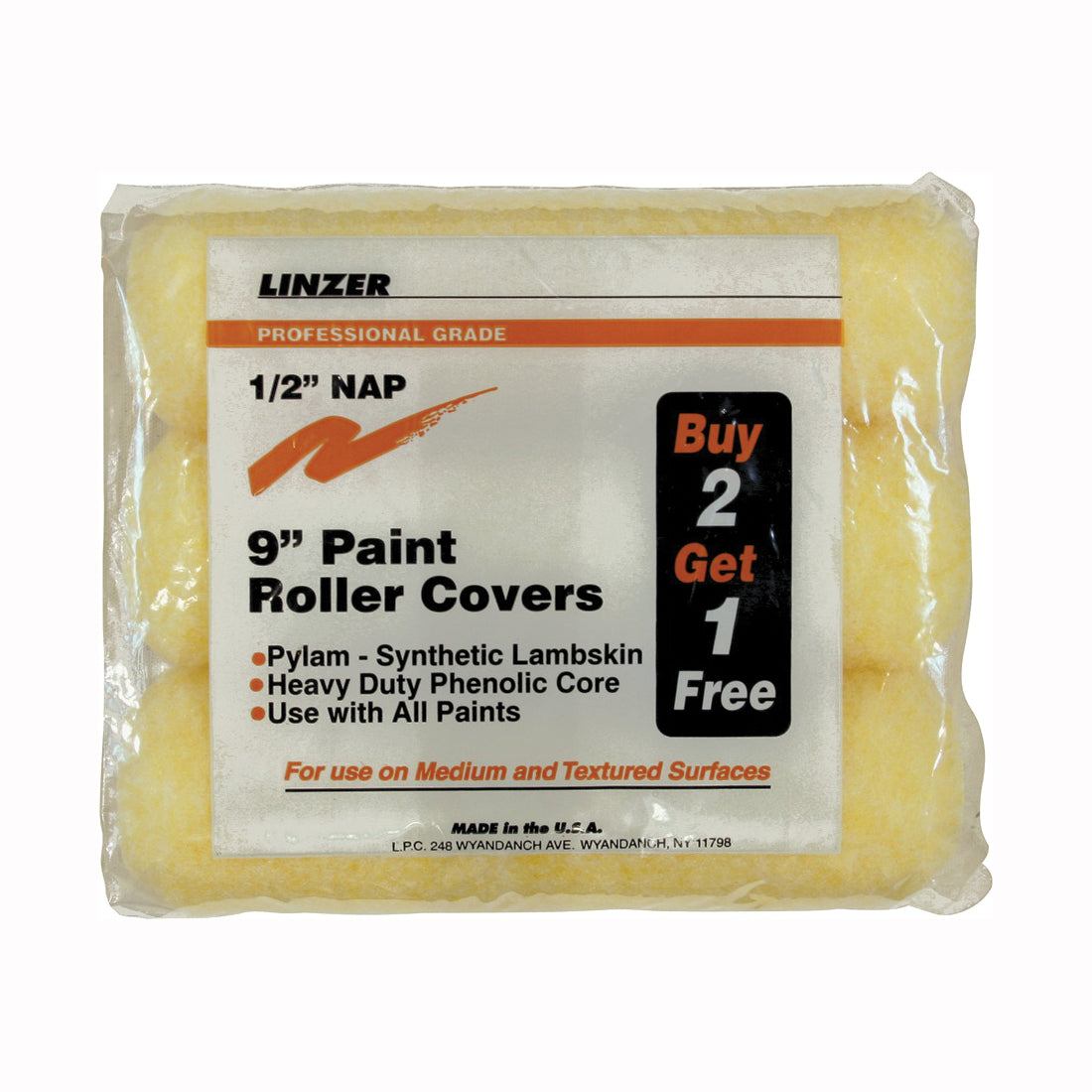 Linzer RS1443 Paint Roller Cover, 1/2 in Thick Nap, 9 in L