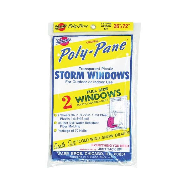 Warp's Poly-Pane Series 2P-24 Storm Window Kit, 36 in W, 1 mil Thick, 72 in L, Clear