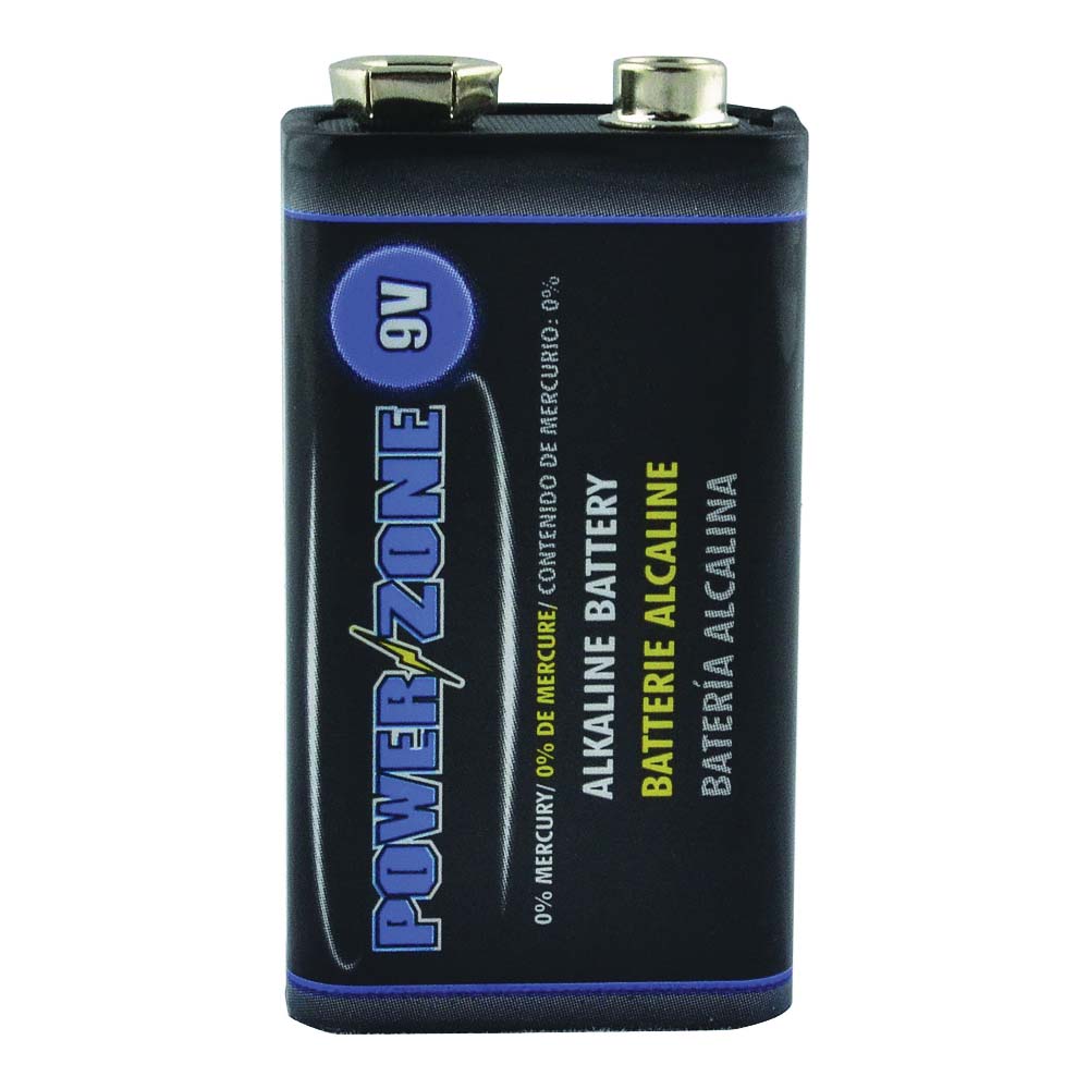 PowerZone 6LR61-1P-DB Battery, 9 V Battery, Alkaline, Manganese Dioxide, Potassium Hydroxide and Zinc
