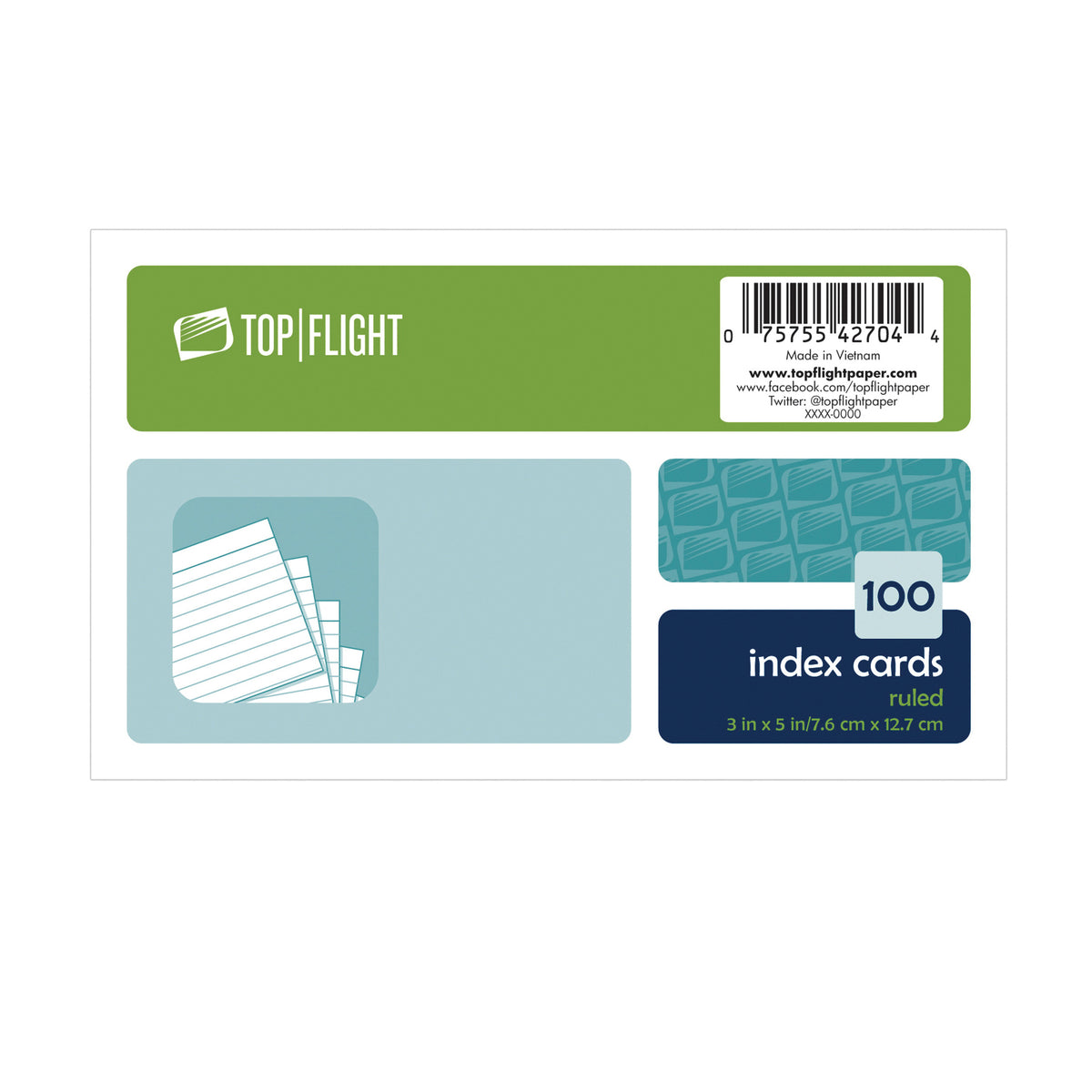 TOP FLIGHT 4630712 Index Card, 3 in L, 5 in W, White