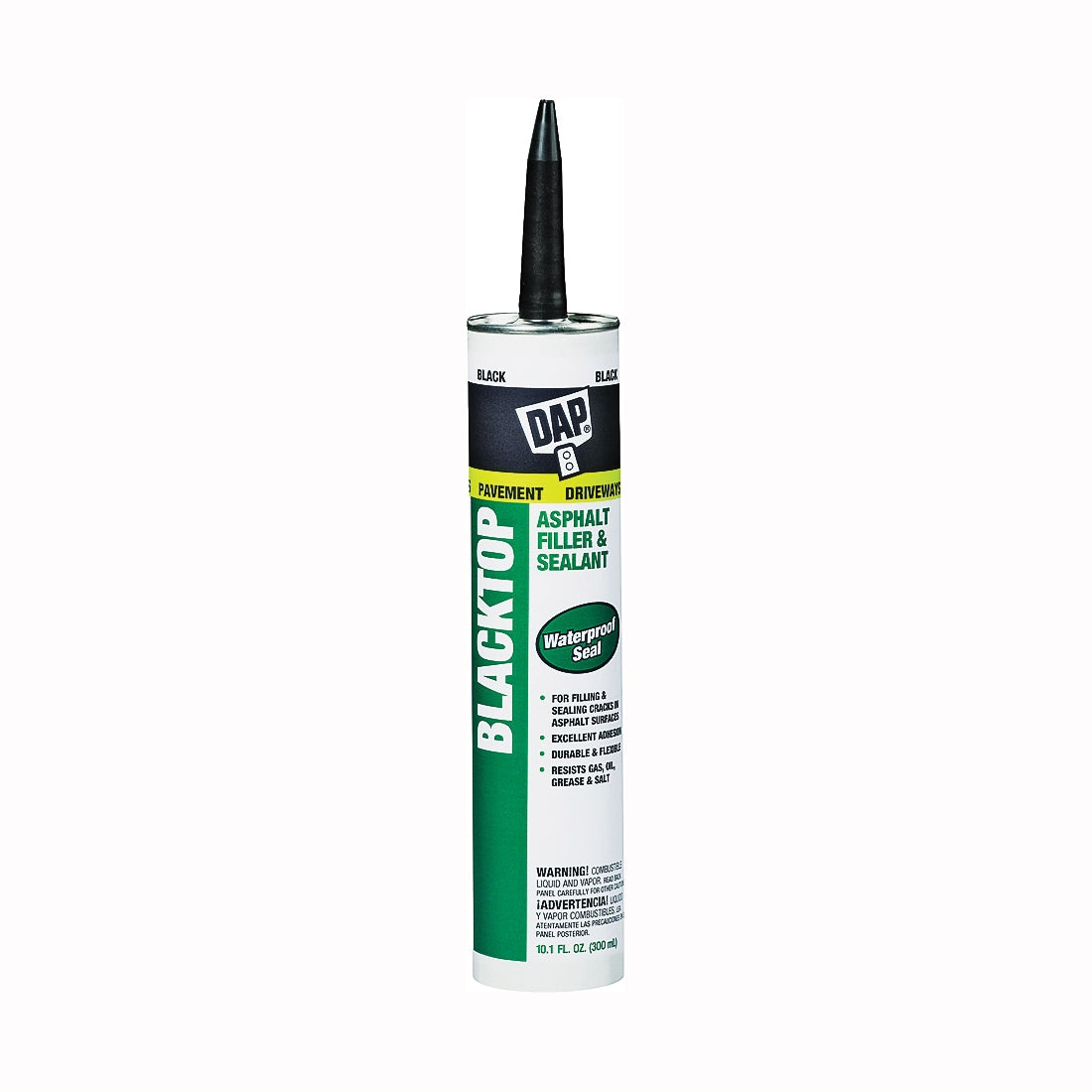 DAP 18020 High-Performance Filler and Sealant, Paste, Black, Strong Solvent, 10.1 oz Cartridge