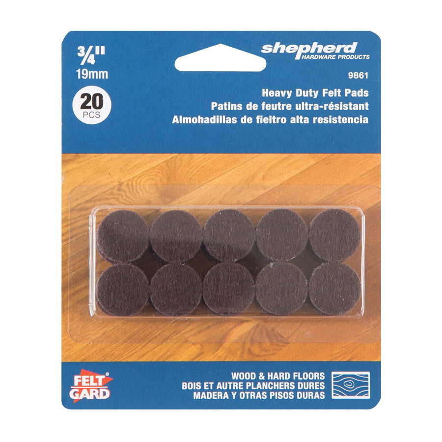 Shepherd Hardware 9861 Protective Pad, Felt, Dark Brown, 3/4 in Dia, Round