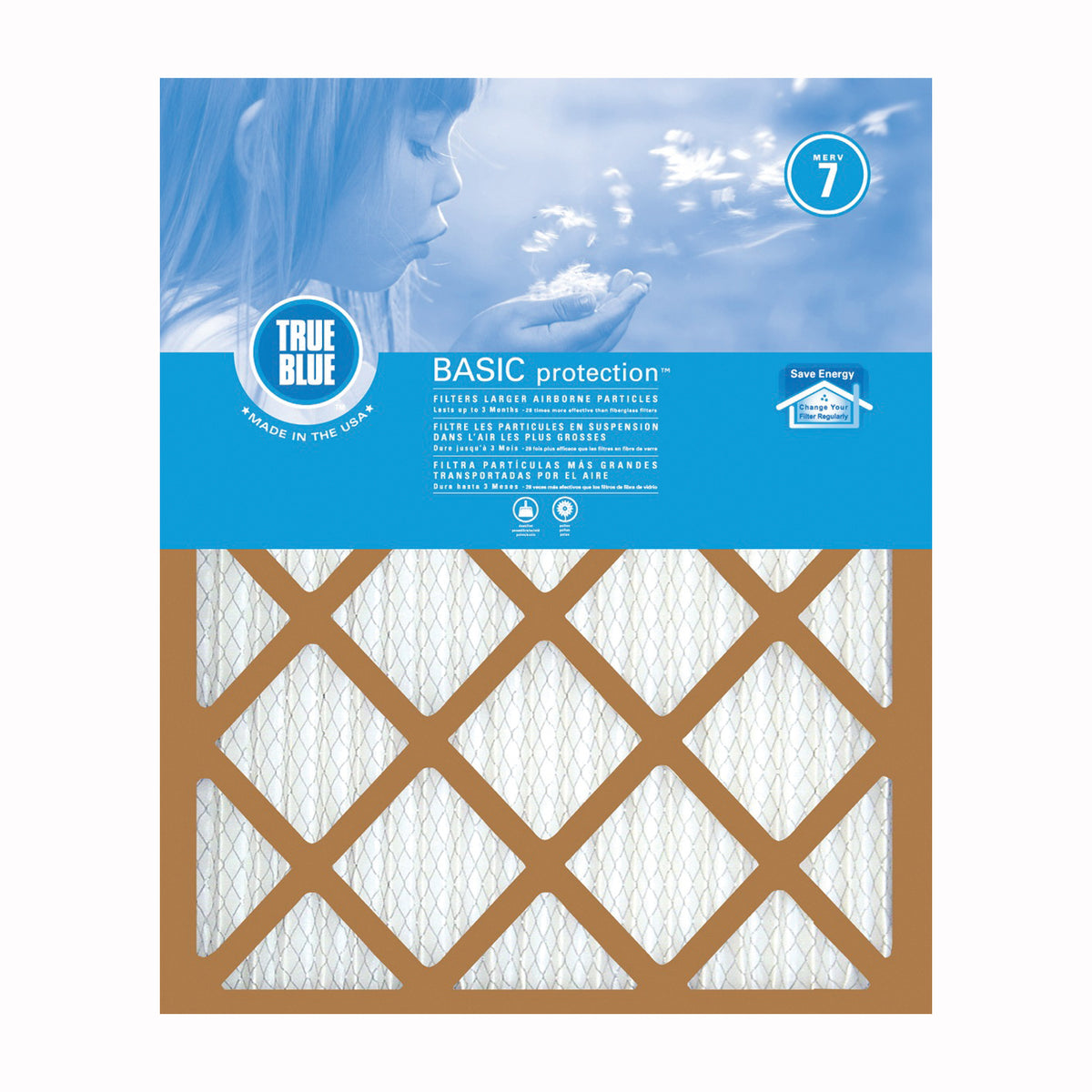 True Blue 214241 Air Filter, 24 in L, 14 in W, 7 MERV, 53.7 % Filter Efficiency, Synthetic Pleated Filter Media