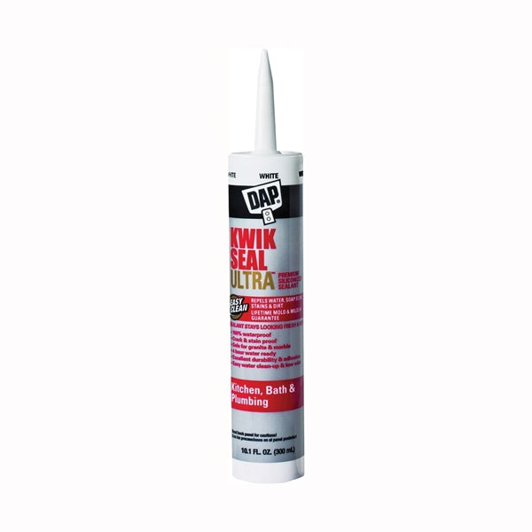 DAP KWIK SEAL ULTRA 18897 Siliconized Sealant, White, 0 to 150 deg F, 10.1 oz Cartridge