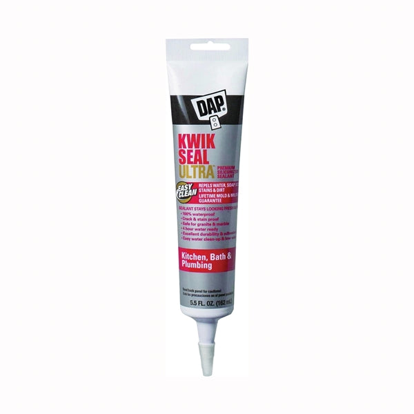 DAP KWIK SEAL ULTRA 18914 Siliconized Sealant, White, 0 to 150 deg F, 5.5 oz Tube