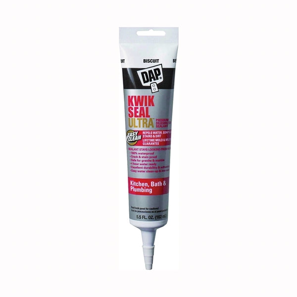 DAP KWIK SEAL ULTRA 18916 Siliconized Sealant, Biscuit, 0 to 150 deg F, 5.5 oz Tube