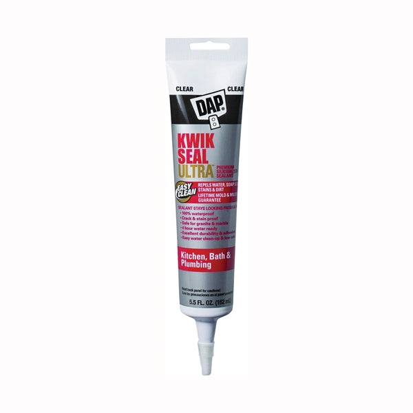 DAP KWIK SEAL ULTRA 18915 Siliconized Sealant, Clear, 0 to 170 deg F, 5.5 oz Tube