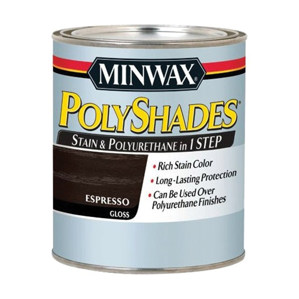 Minwax PolyShades 614970444 Stain and Polyurethane, Gloss, Liquid, Espresso, 1 qt